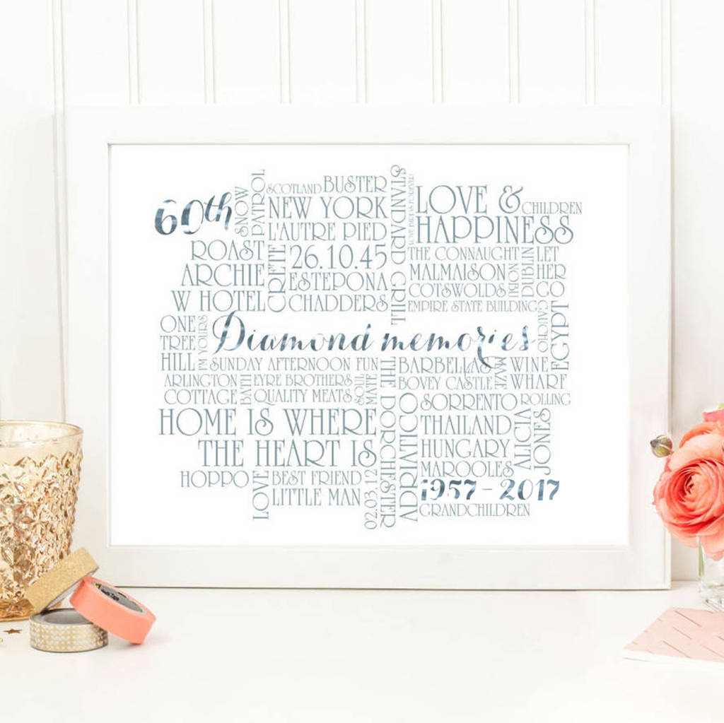 personalised diamond 60th wedding anniversary print by more than words ...