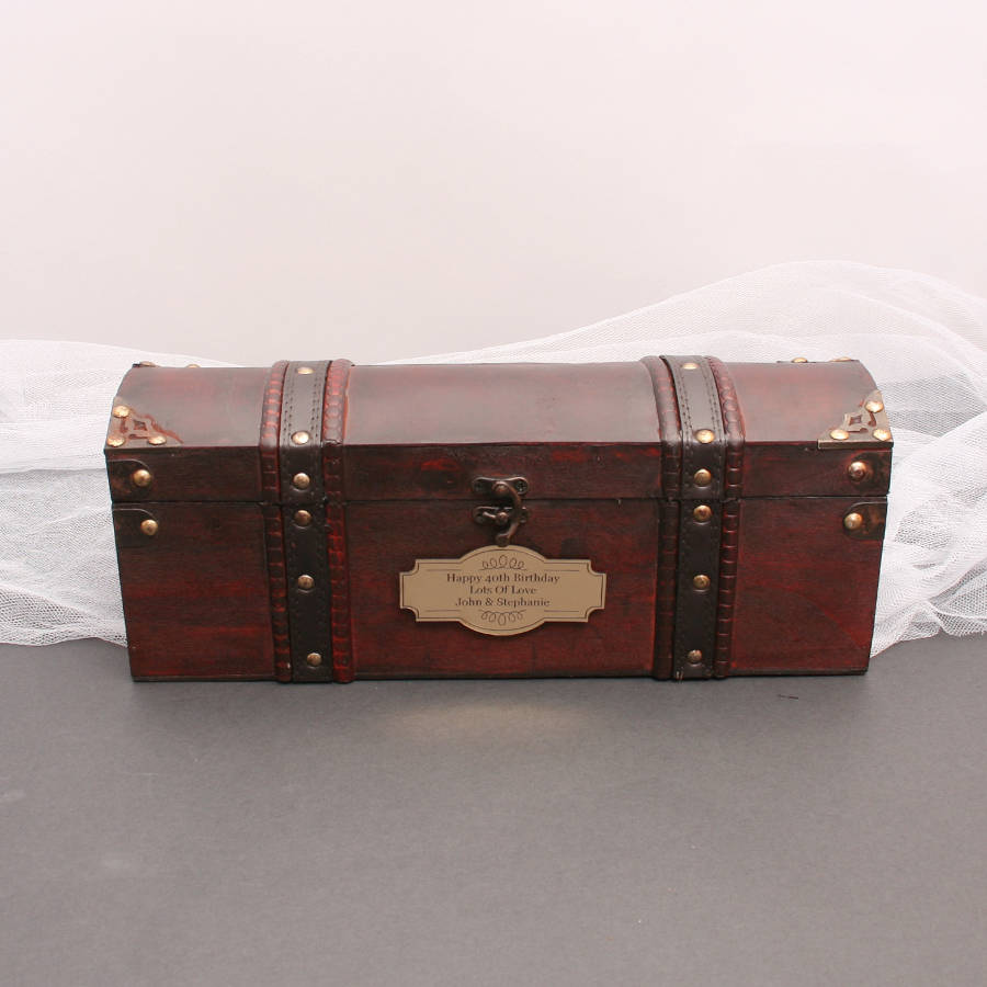 personalised wooden wine box ‘treasure chest’ by