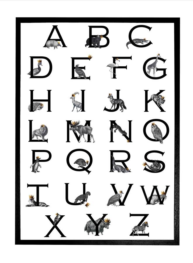 animal alphabet print personalised a1 print by mountain & molehill
