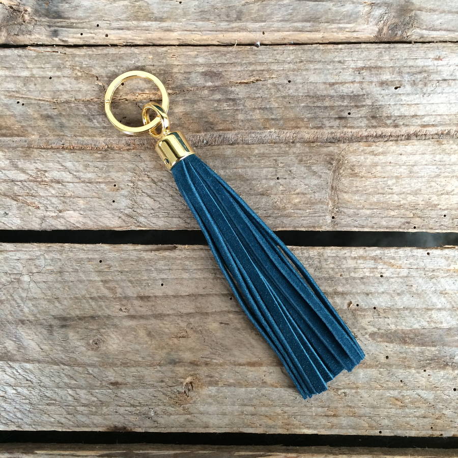 handmade suede tassel key ring by miller and jeeves