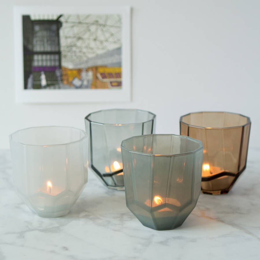 geometric glass tealight holder by berylune