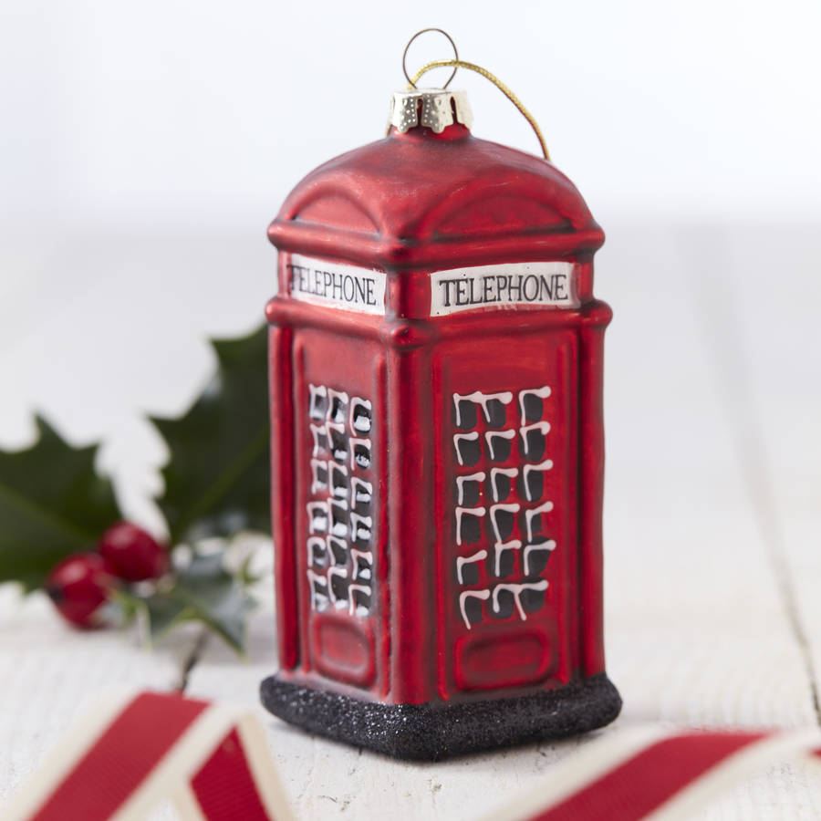 british telephone box christmas bauble by the christmas home