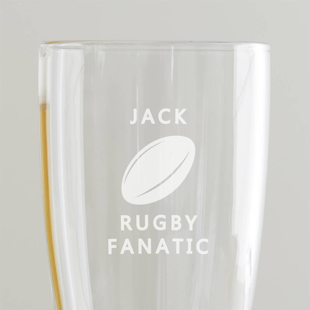 personalised rugby pint glass by becky broome