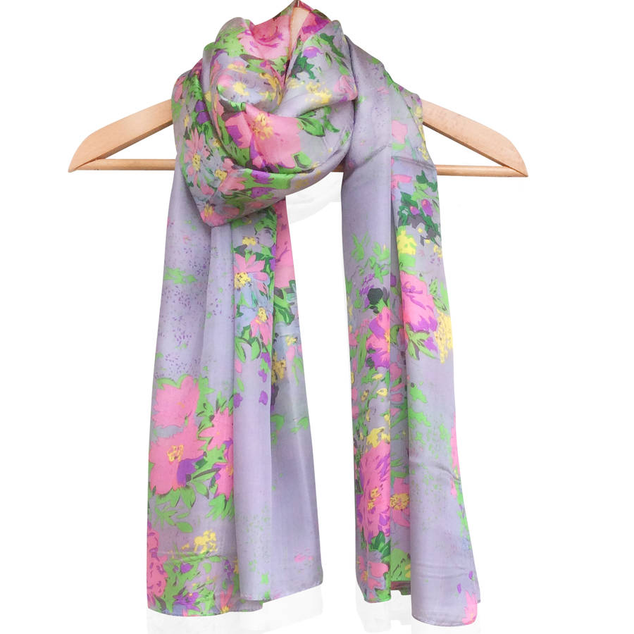 large 'pink flowers' pure silk scarf by wonderland boutique