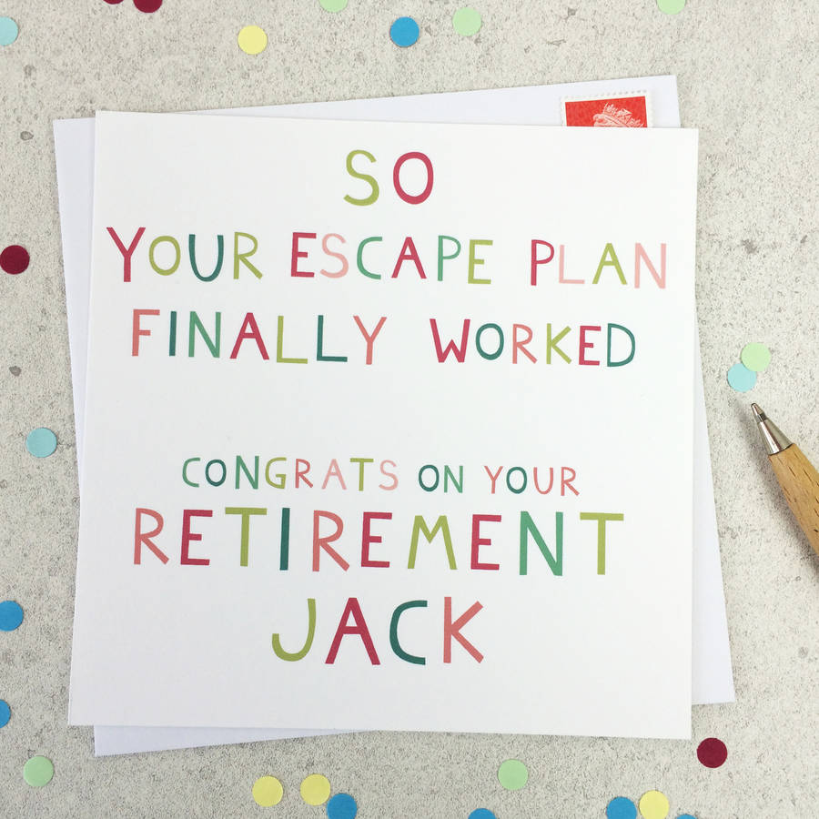 'escape plan' funny personalised retirement card by wink ...