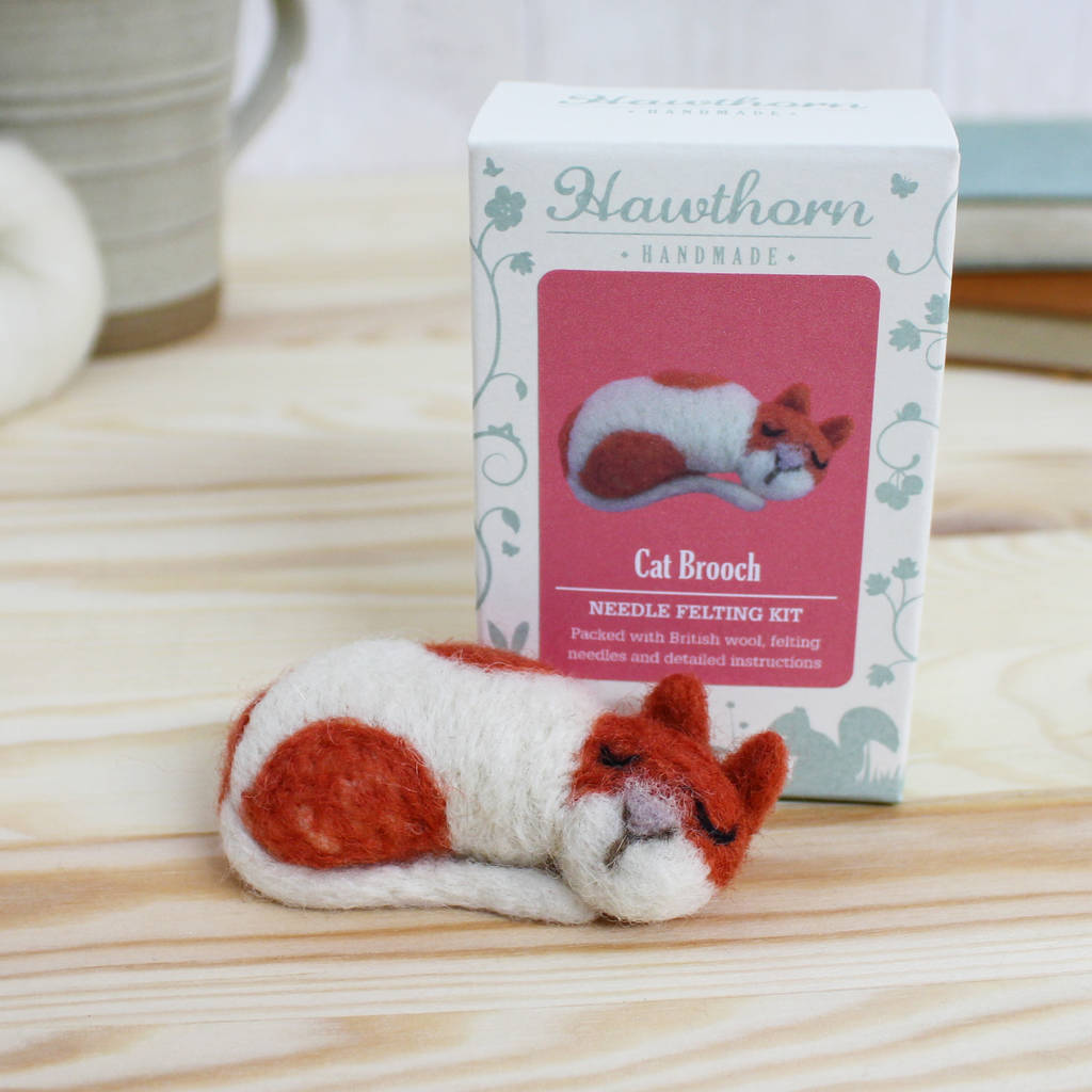 cat brooch needle felting kit by hawthorn handmade