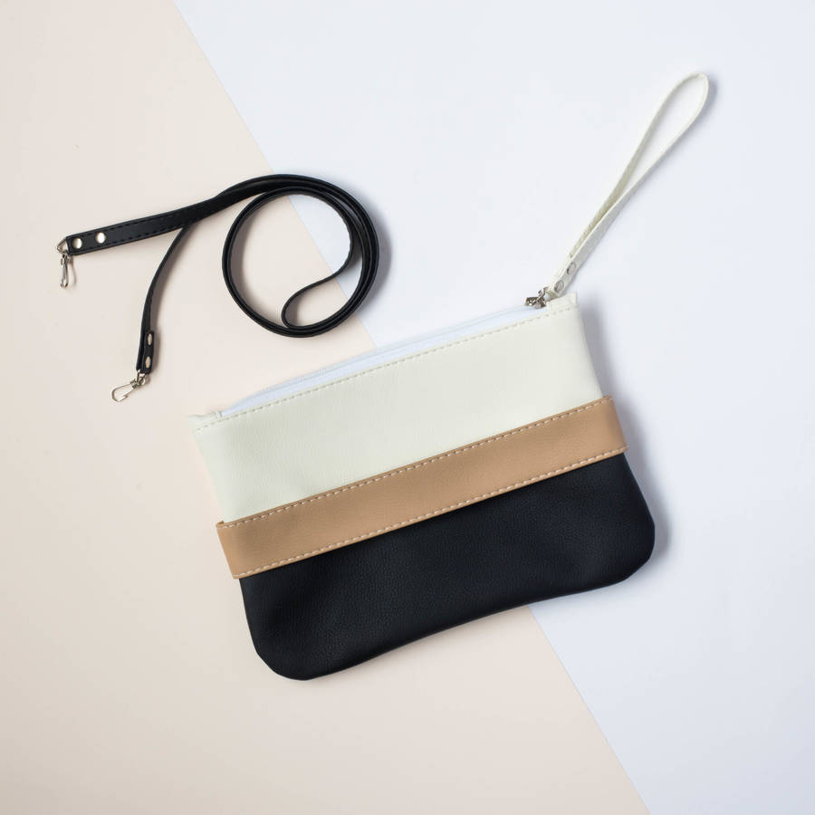 black and white vegan leather clutch bag by iamia | 0