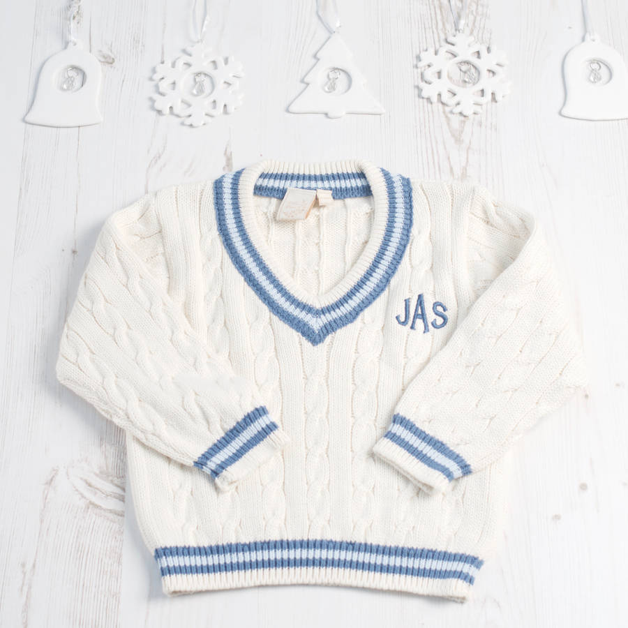 personalised baby boy cricket jumper by toffee moon