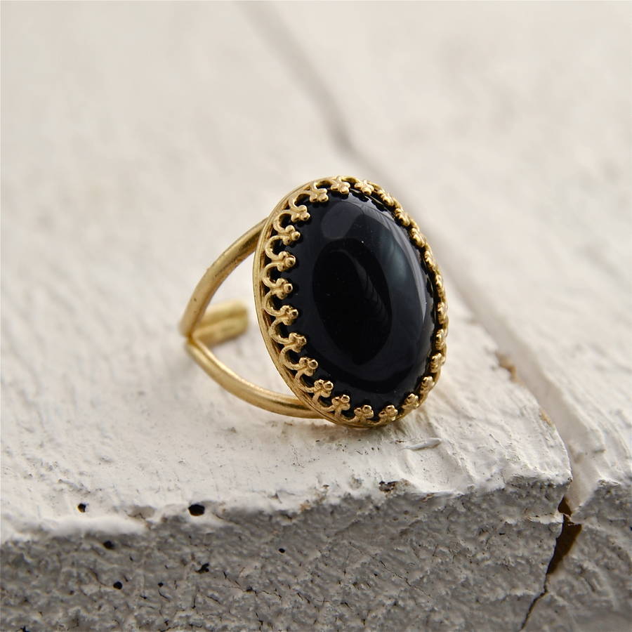 gold and black agate ring by penny masquerade
