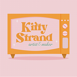 Kitty Strand Logo: Illustration of a retro TV in mustard with the words "Kitty Strand, artist & maker" inside the screen. 