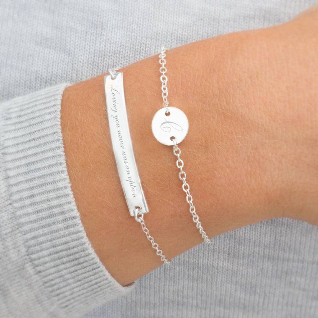 Personalised Sterling Silver Disc And Bar Bracelet Set By Bloom