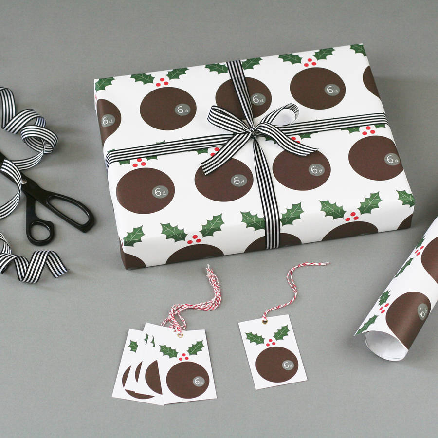 christmas pudding christmas wrapping paper by nancy & betty studio