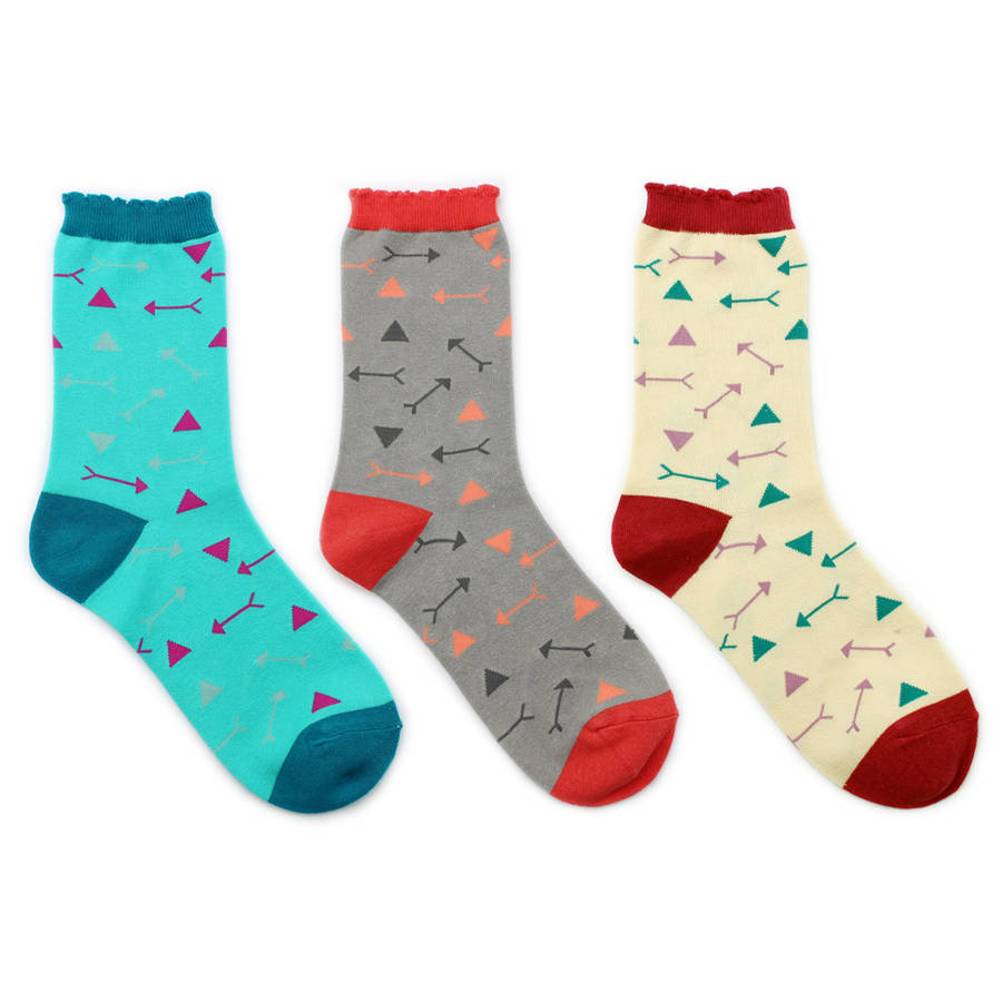 set of three arrow socks in a gift box by studio hop