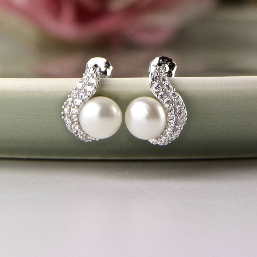 pearl leaf earrings by gama weddings