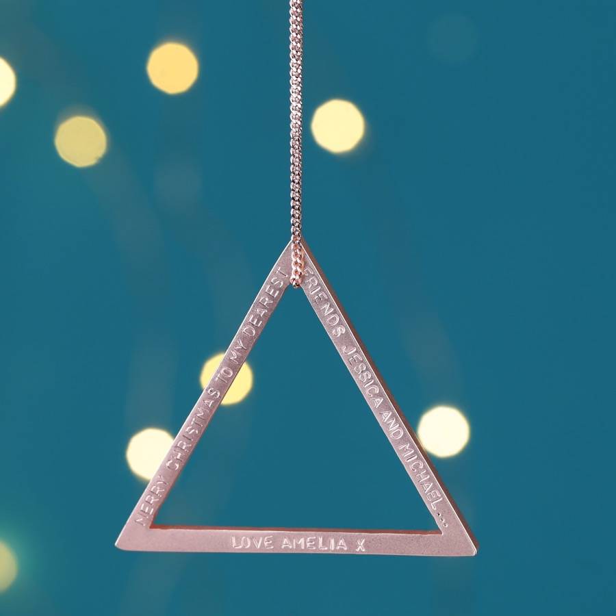 personalised geometric hanging triangle decoration by lisa angel