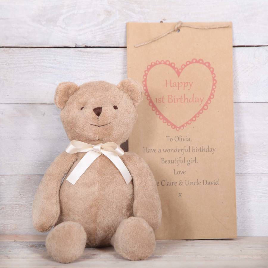 teddy bear and personalised gift bag, children by red berry apple