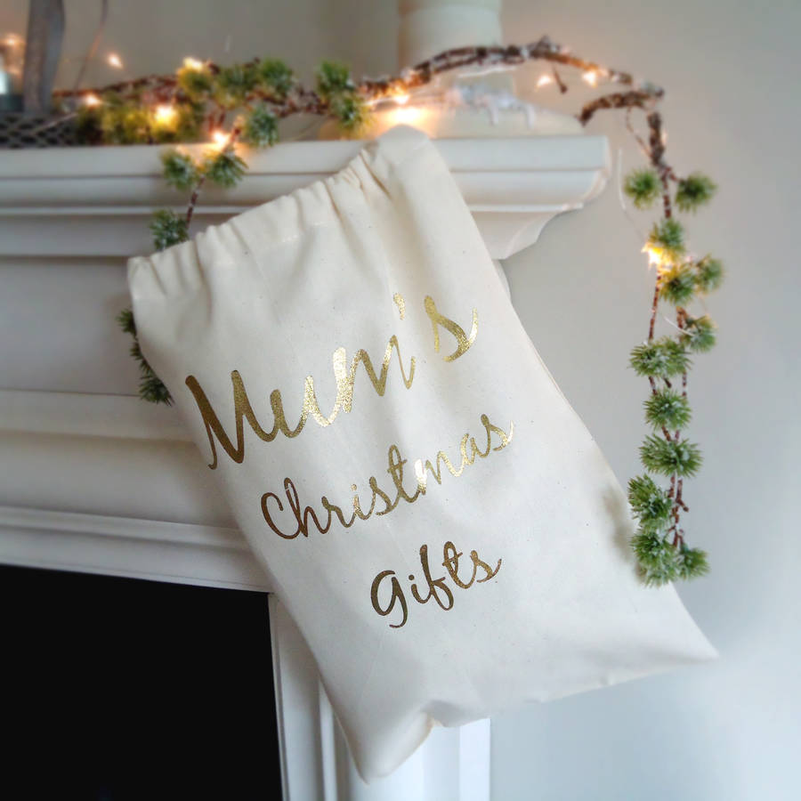 gold printed christmas sack by tailored chocolates and gifts