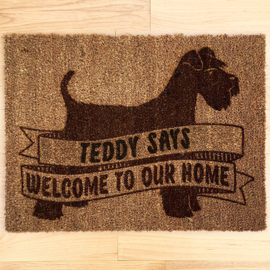 personalised dog breed doormat with schnauzer by well bred design