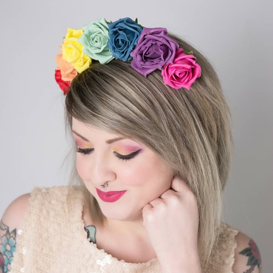 rainbow rose headband by gg's pinup couture