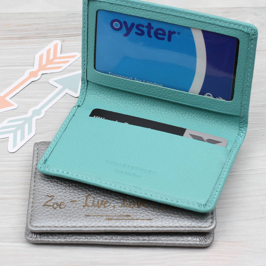 personalised leather credit and travel card holder by hurleyburley