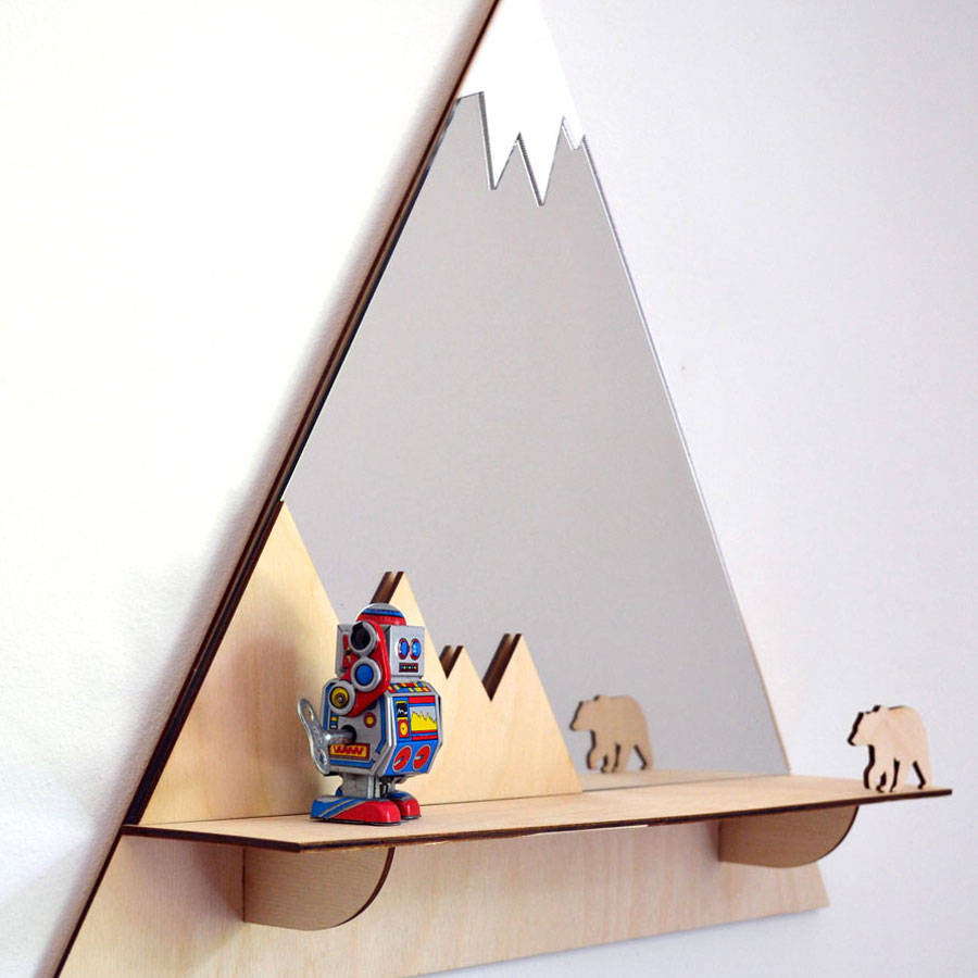 grizzly bear mountain peak decorative mirror and shelf by push the