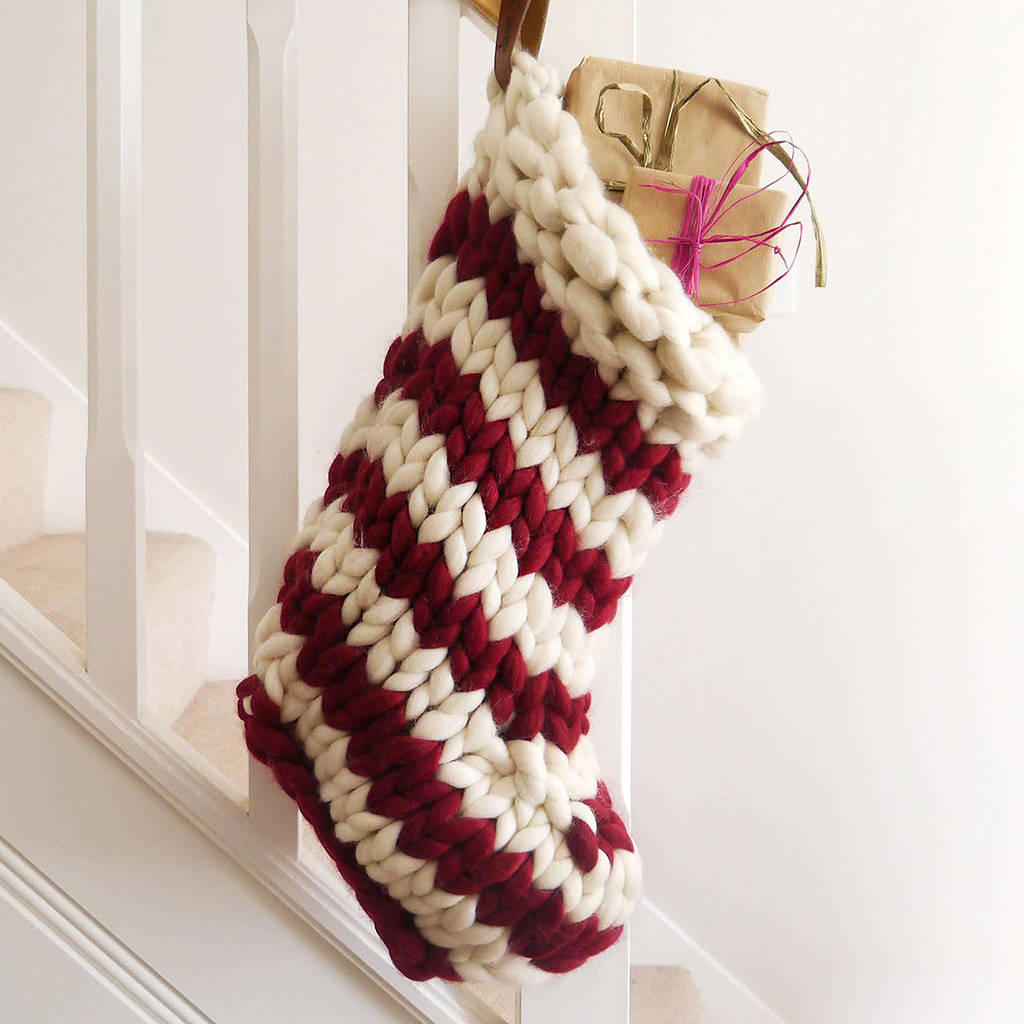 chunky hand knitted christmas stocking by lauren aston
