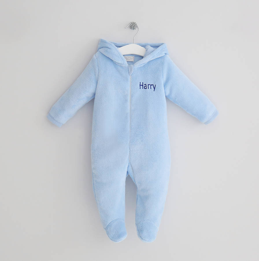 personalised bear fleece onesie blue by my 1st years