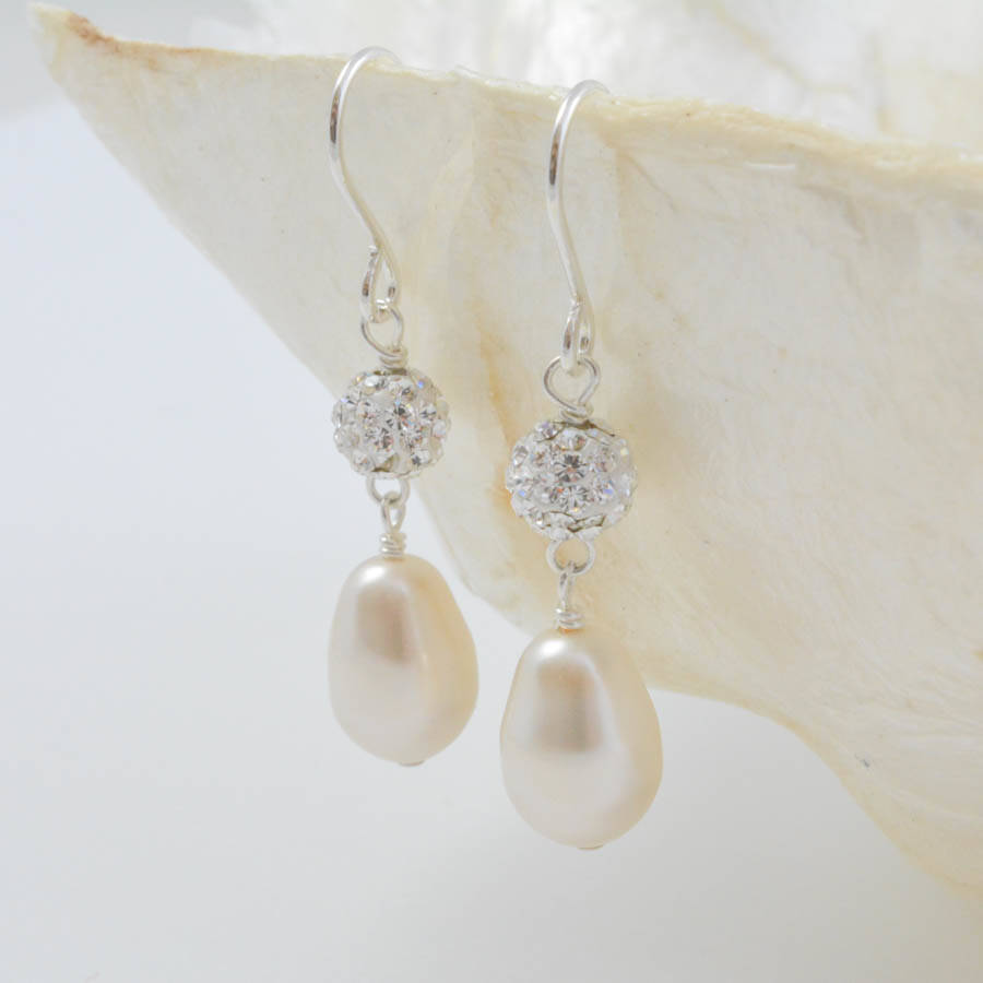 pearl and crystal wedding earrings by vivien j