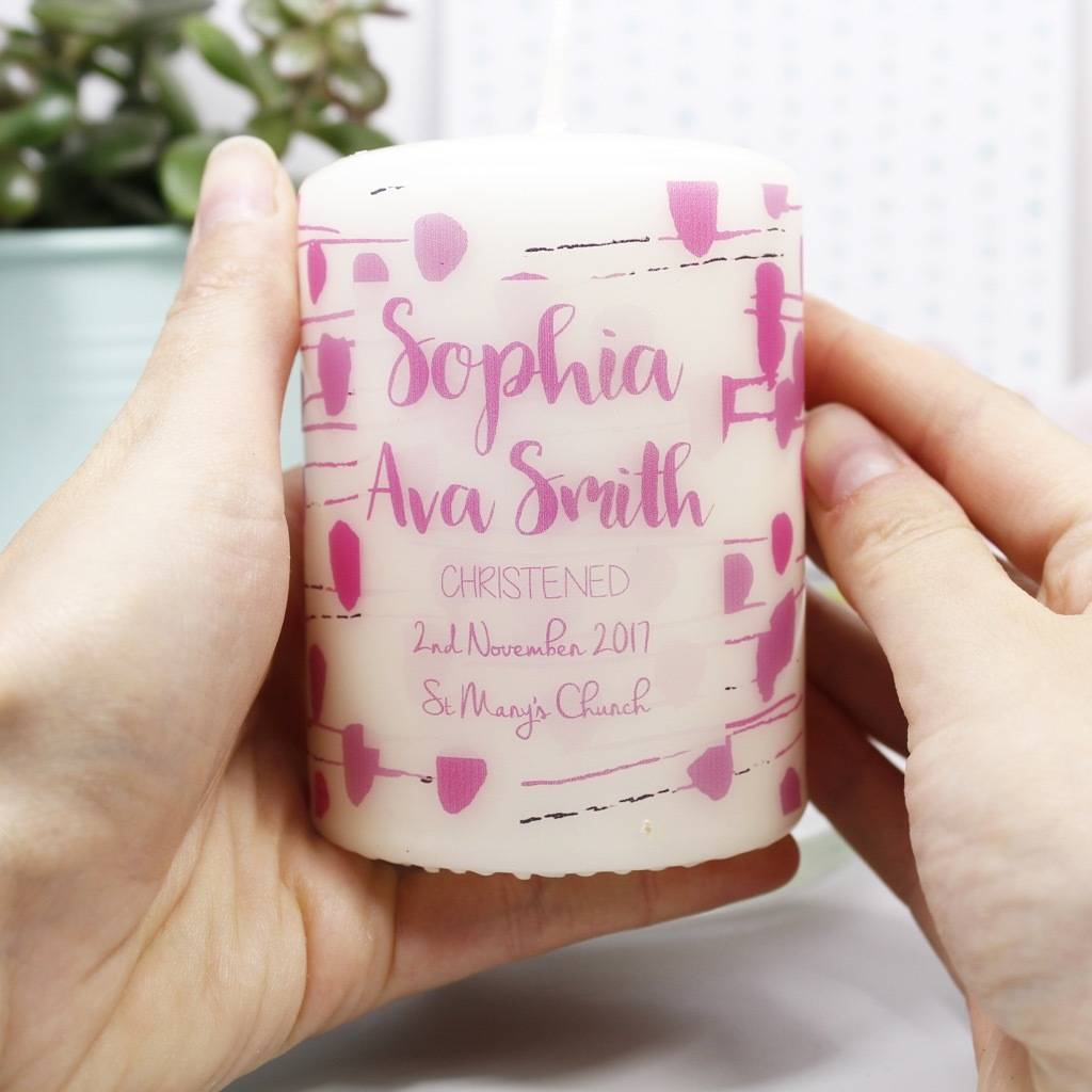 patterned christening candle for boys and girls by olivia ltd