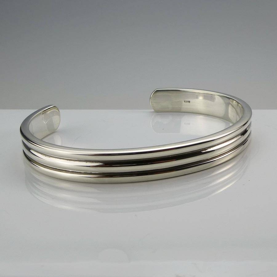 mens ribbed solid silver bracelet by hersey silversmiths