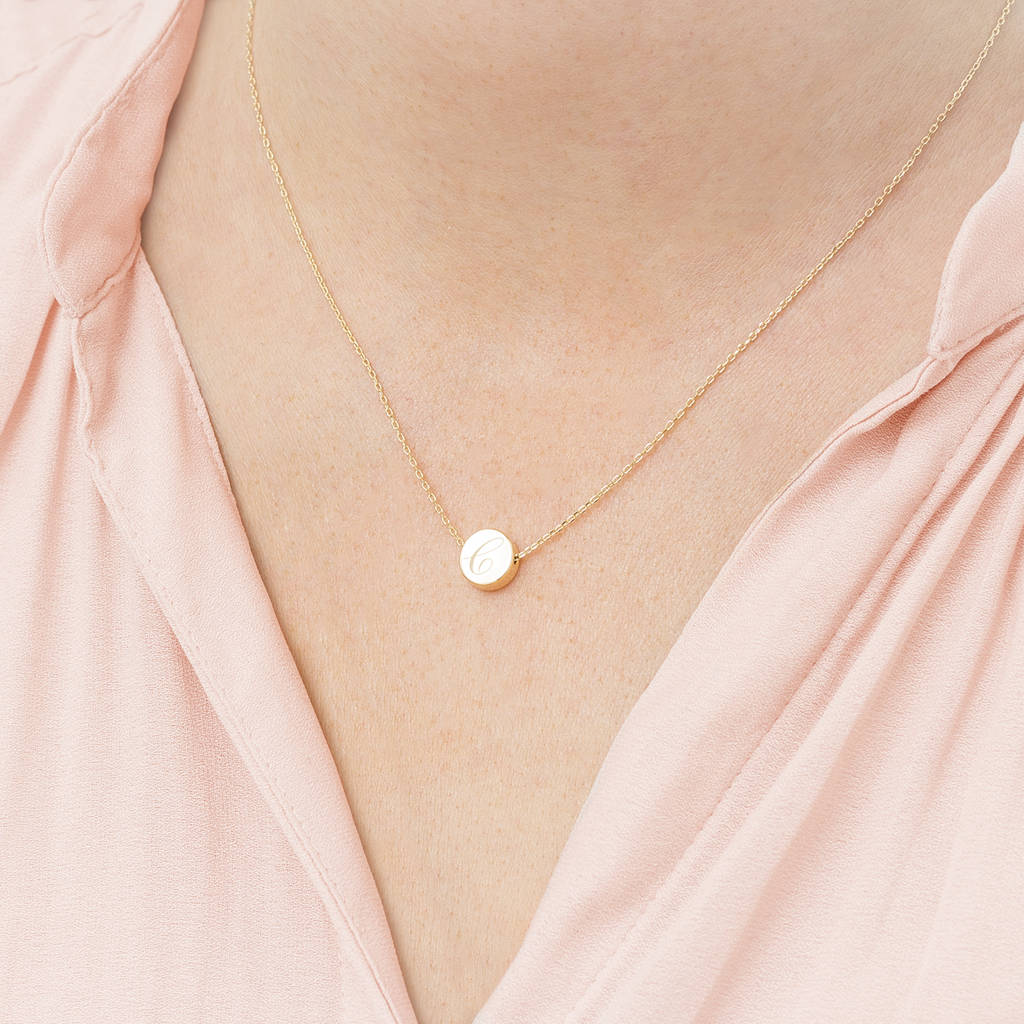 personalised mini disc initial necklace by bloom boutique