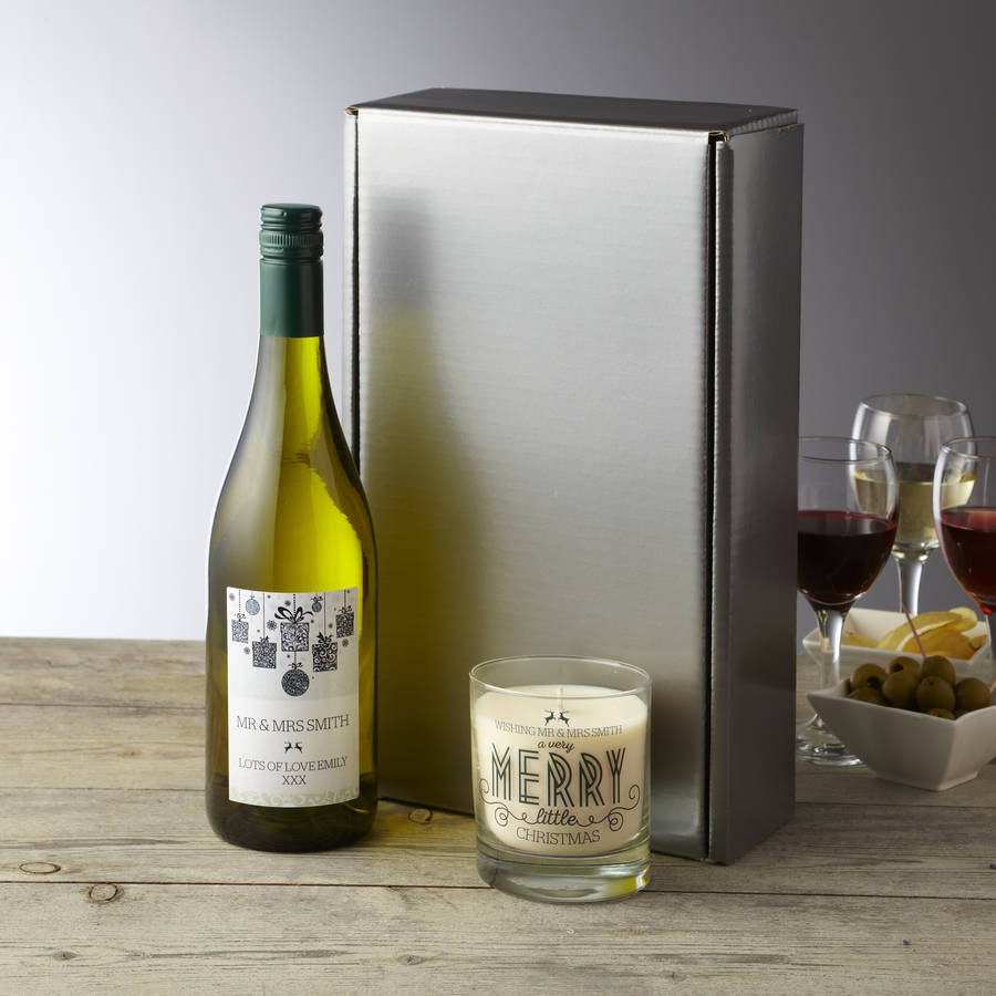 personalised wine and fragranced candle gift set by intervino