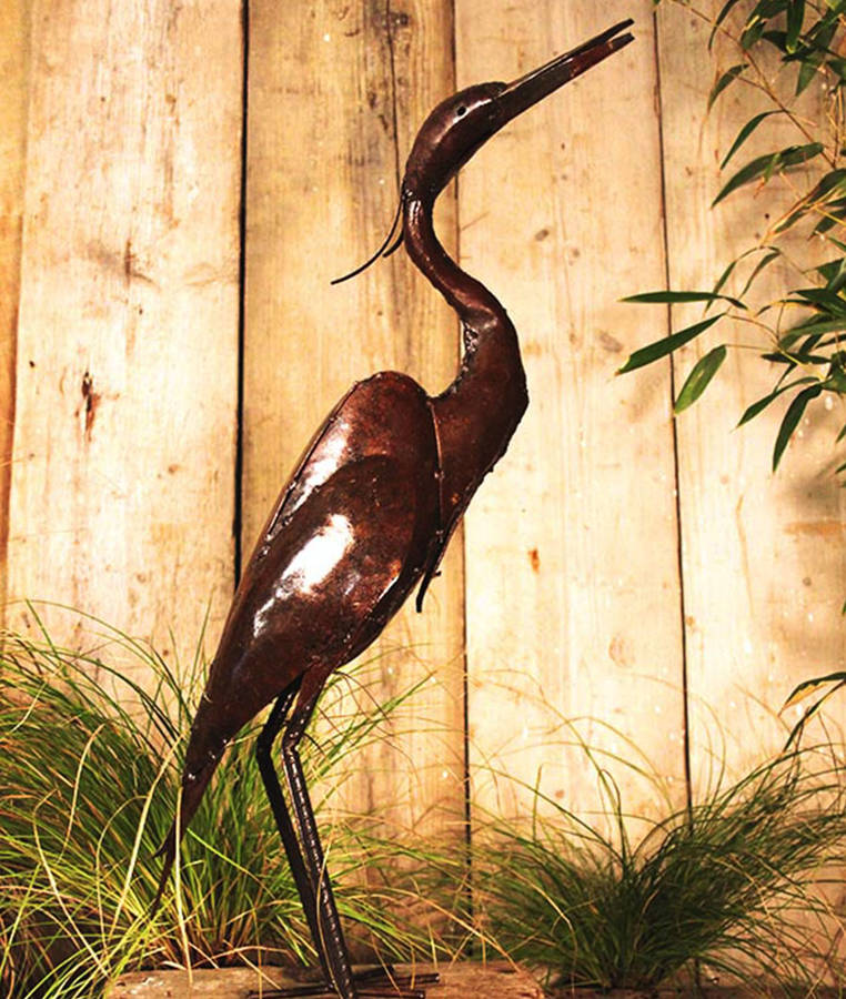 egret heron handmade recycled metal garden sculpture by chiafrica