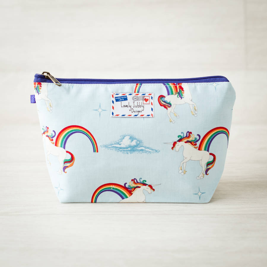 unicorn gift rainbow make up toiletry wash bag by lovely jubbly designs