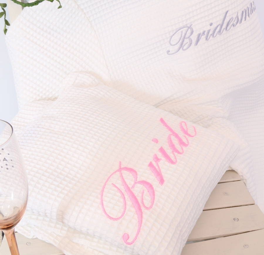 personalised bridal waffle bathrobes by duncan stewart