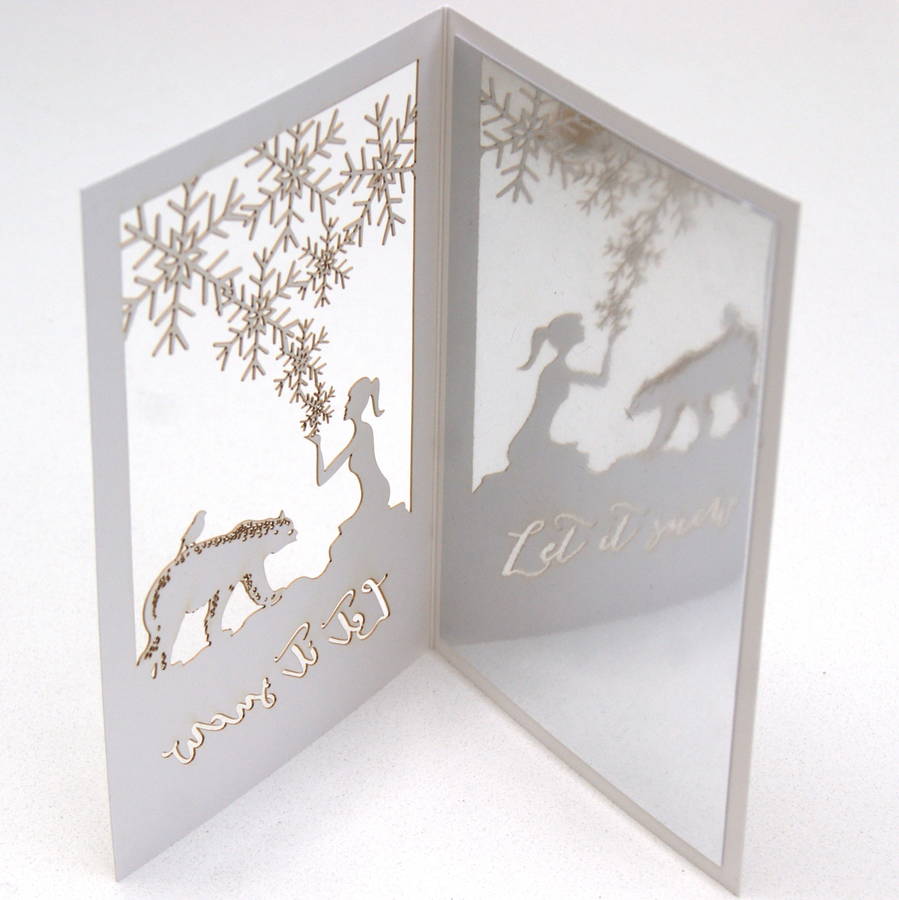 christmas card laser cut silver let it snow by the hummingbird card