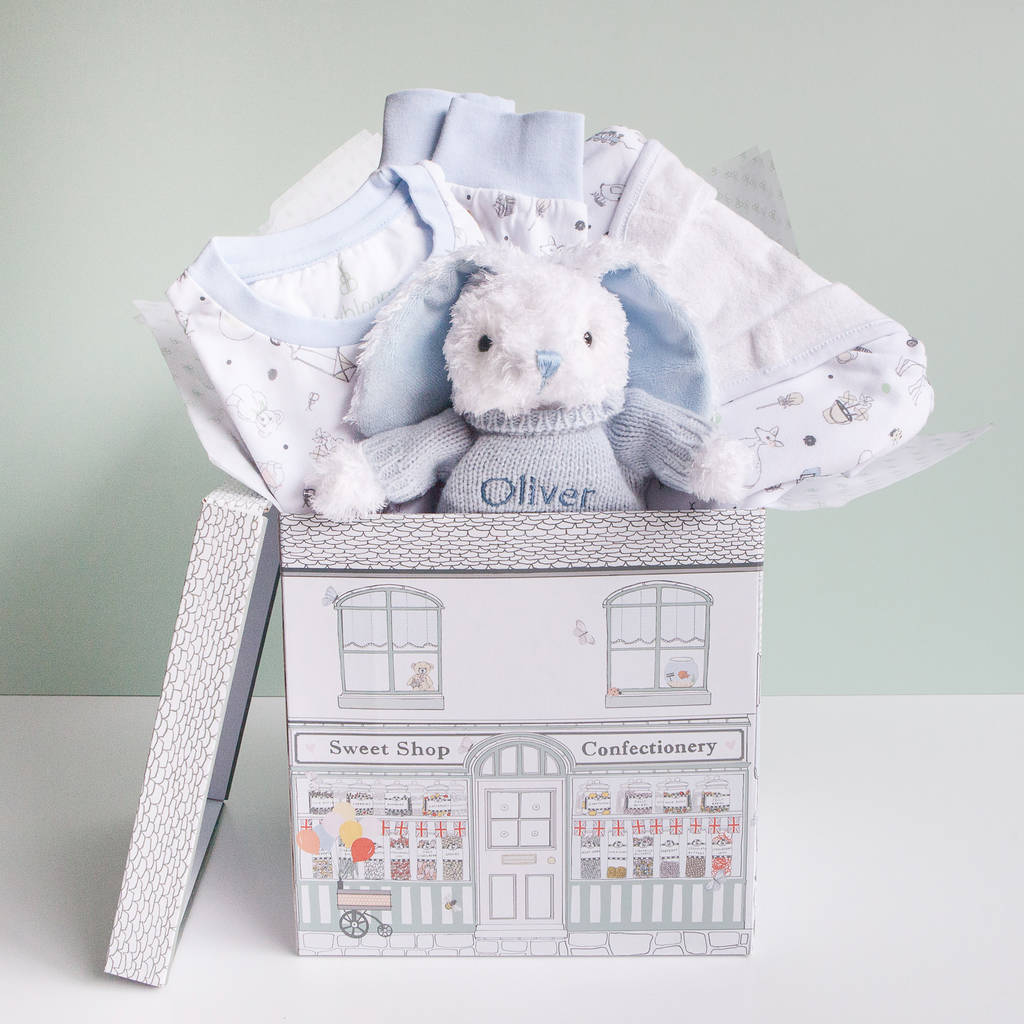 personalised baby boy bath and bedtime hamper by babyblooms