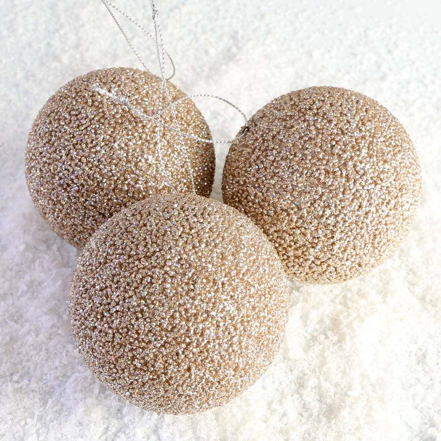 set of three large gold glitter baubles by lisa angel set of three large gold glitter baubles by lisa angel