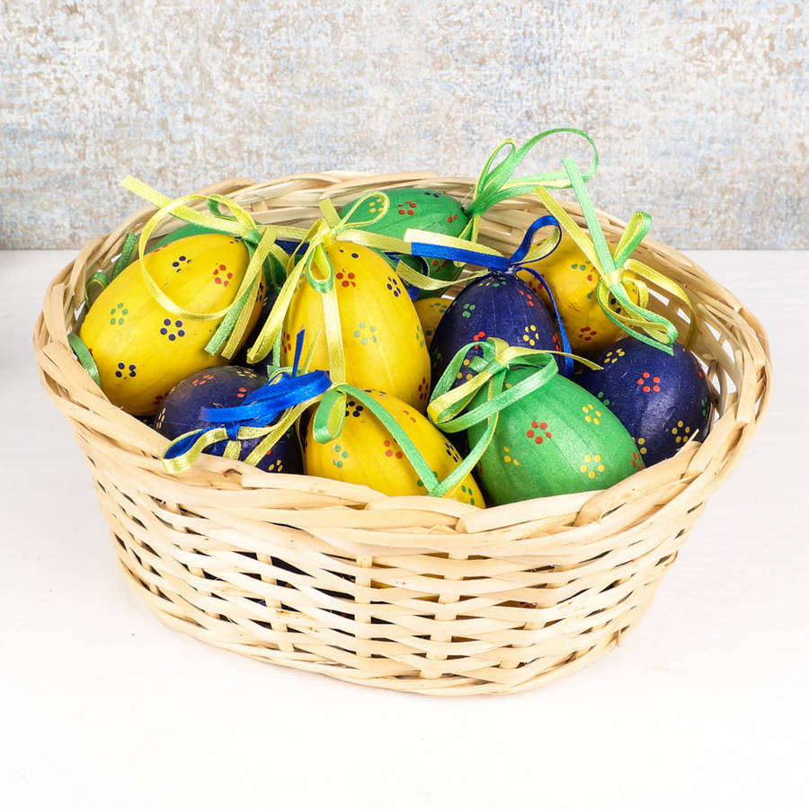 split willow easter egg basket with 18 eggs by dibor