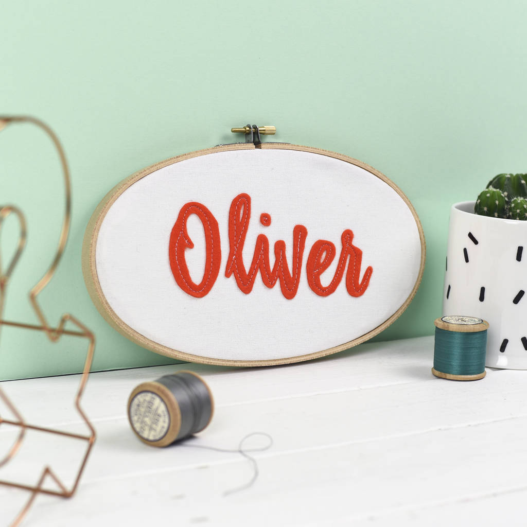 embroidery hoop name sign by rachel &