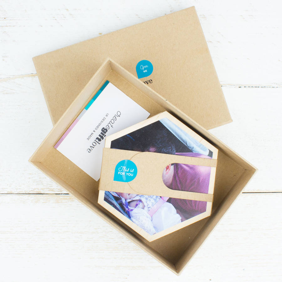 personalised photo wooden hexagon wall art set by create gift love