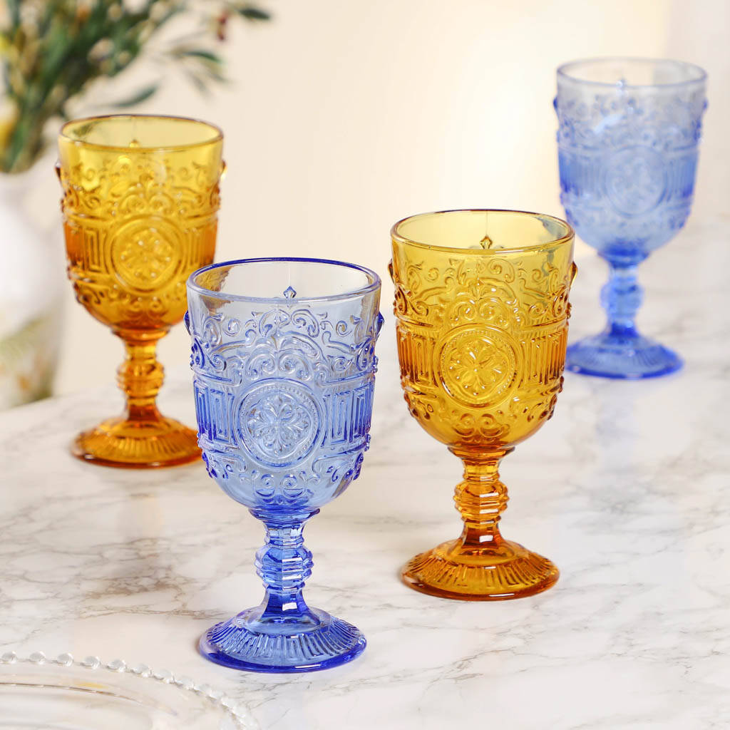 Set Of Four Embossed Coloured Wine Glasses By Dibor