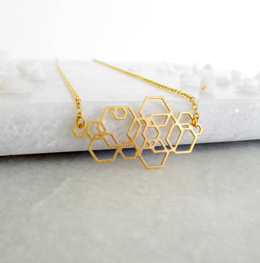 gold geometric hexagon necklace by misskukie
