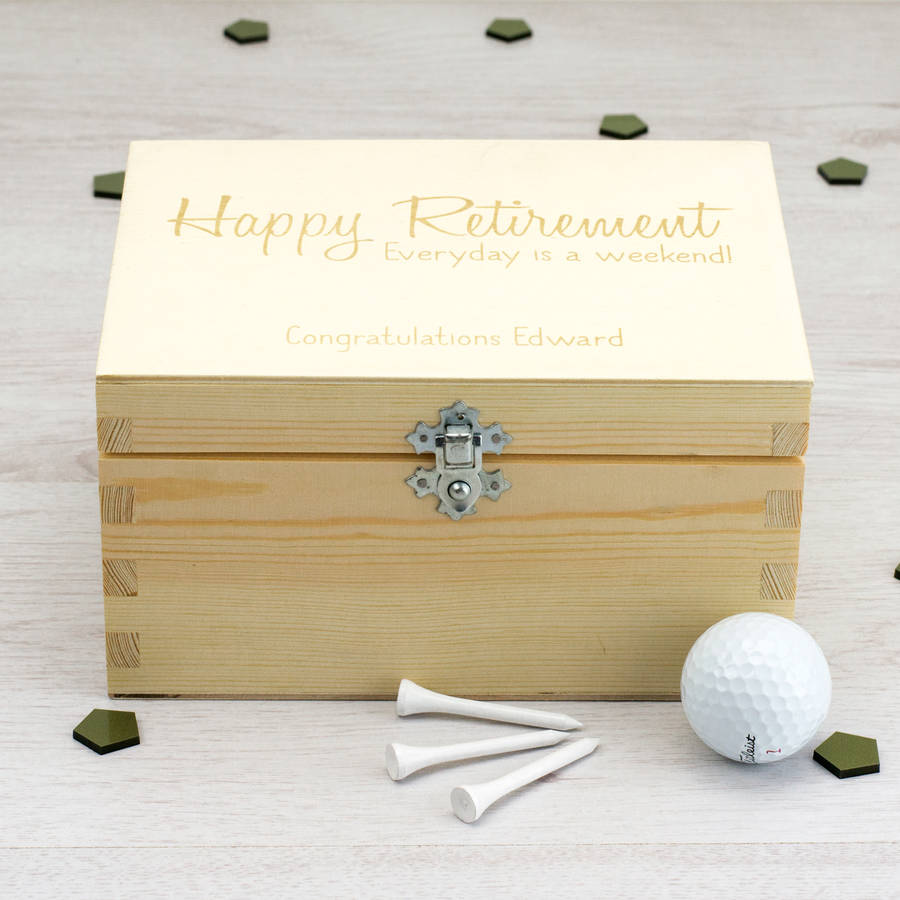 personalised happy retirement keepsake box by mirrorin