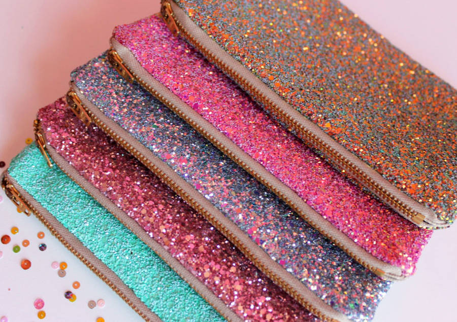 glitter makeup bag by suki sabur designs
