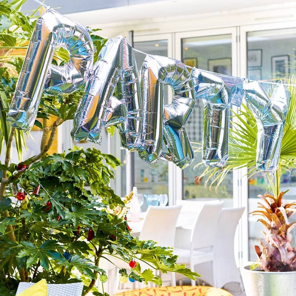 fun foil party balloon banner by bunting & barrow