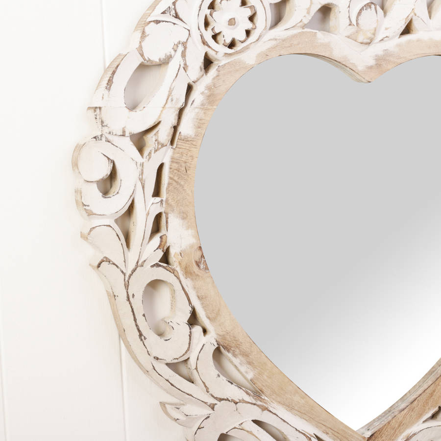 carved heart white wooden wall mirror by dibor