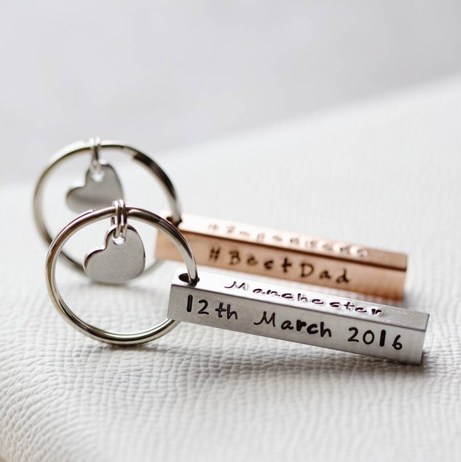 personalised square bar keyring by & french