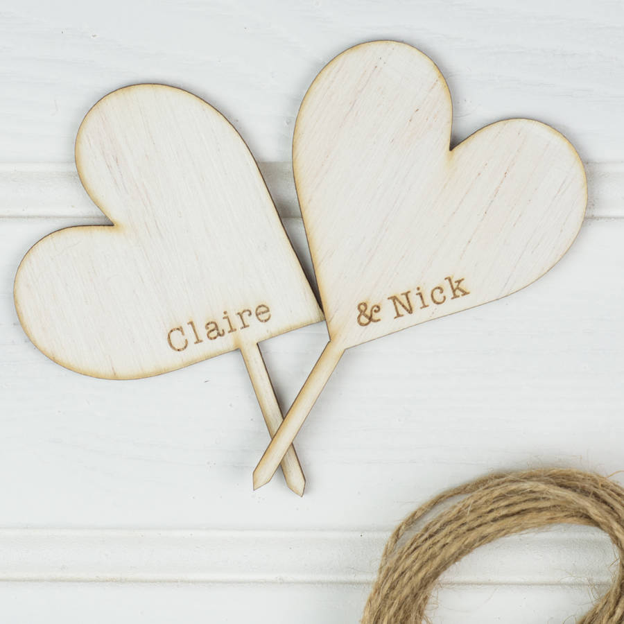 personalised wooden heart cake toppers by bespoke &amp; oak co