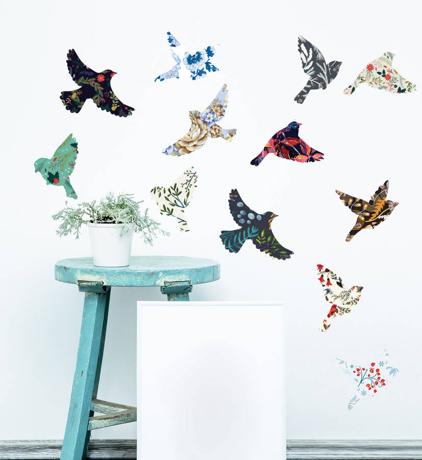 vintage winter birds wall sticker set by oakdene designs